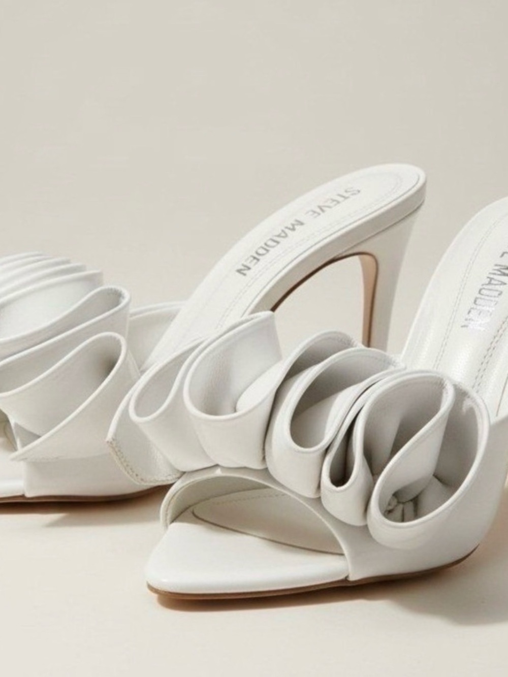 Steve Madden White Ruffle Slide Mules